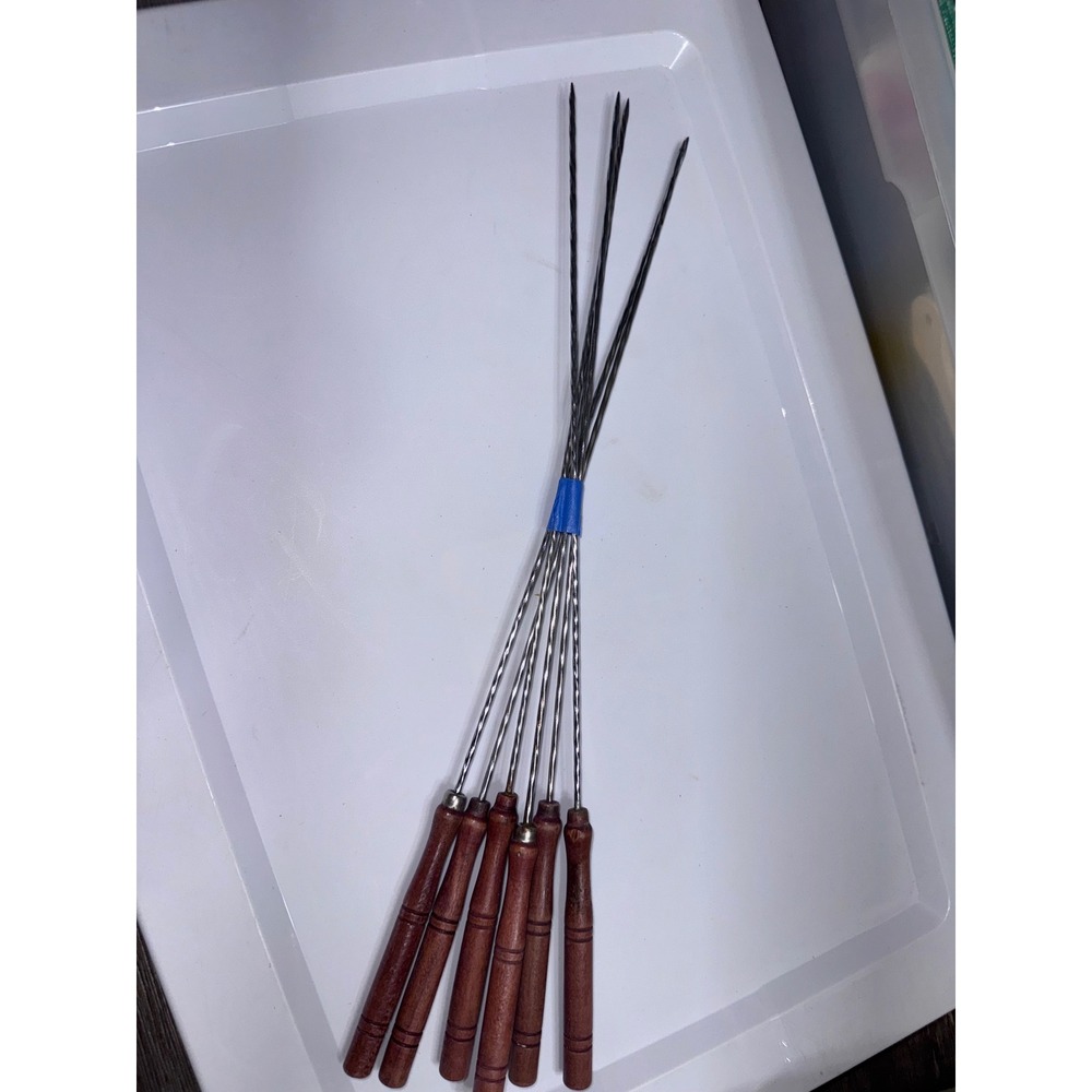 Vintage Set of 6 Twisted Metal BBQ Skewers with Wood Handles 18.5 Inch Long